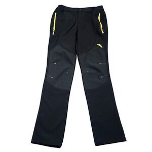 Outdoor Softshell Hiking Pants S Black Reinforced Knees Yellow Zip Gorpcore